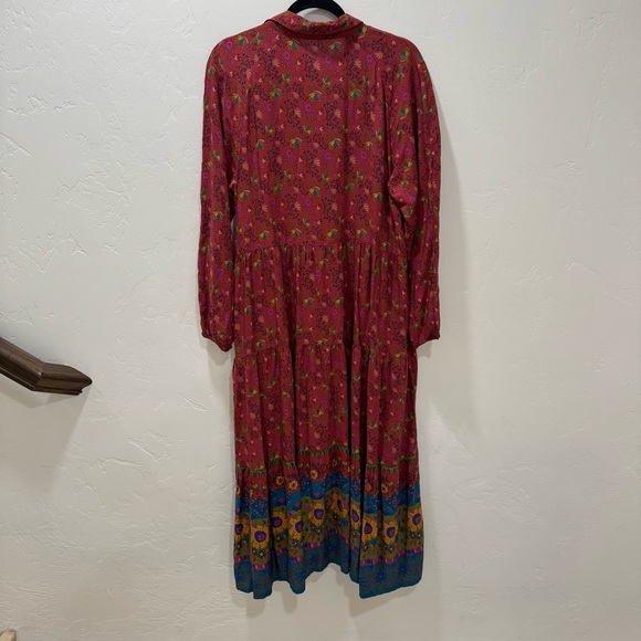 Natural Life Rebecca Maxi Dress Pockets Red Clay Long Sleeve Tiered Bohemian L - Picture 10 of 14